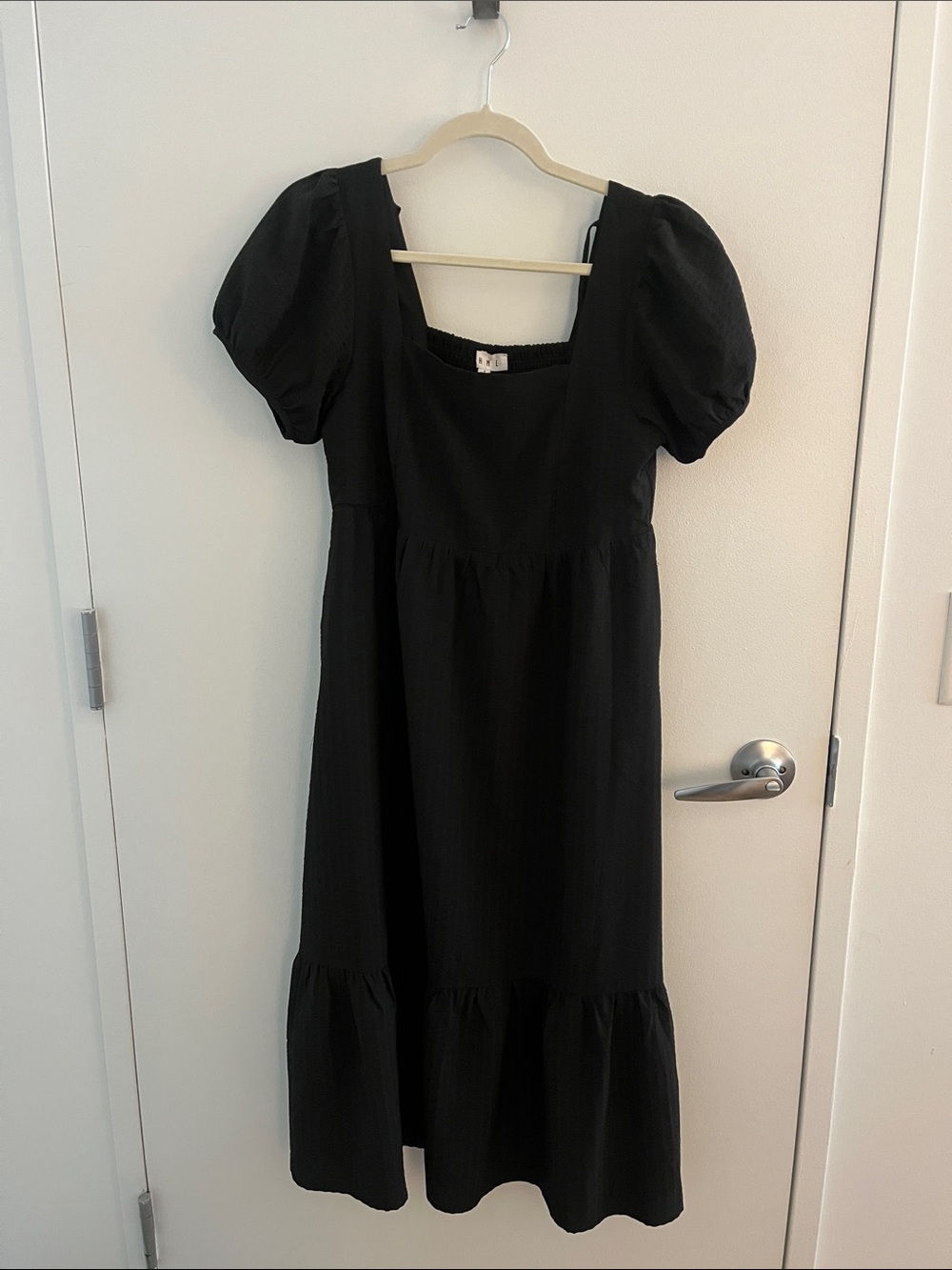 Black Puff Sleeve Square Neck Midi Dress
